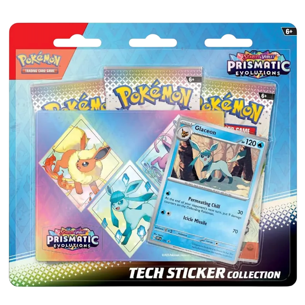 Prismatic Evolutions Glaceon Sticker Tech Collection Ingles (3 Pack Blister) - Scarlet & Violet: Pokemon TCG