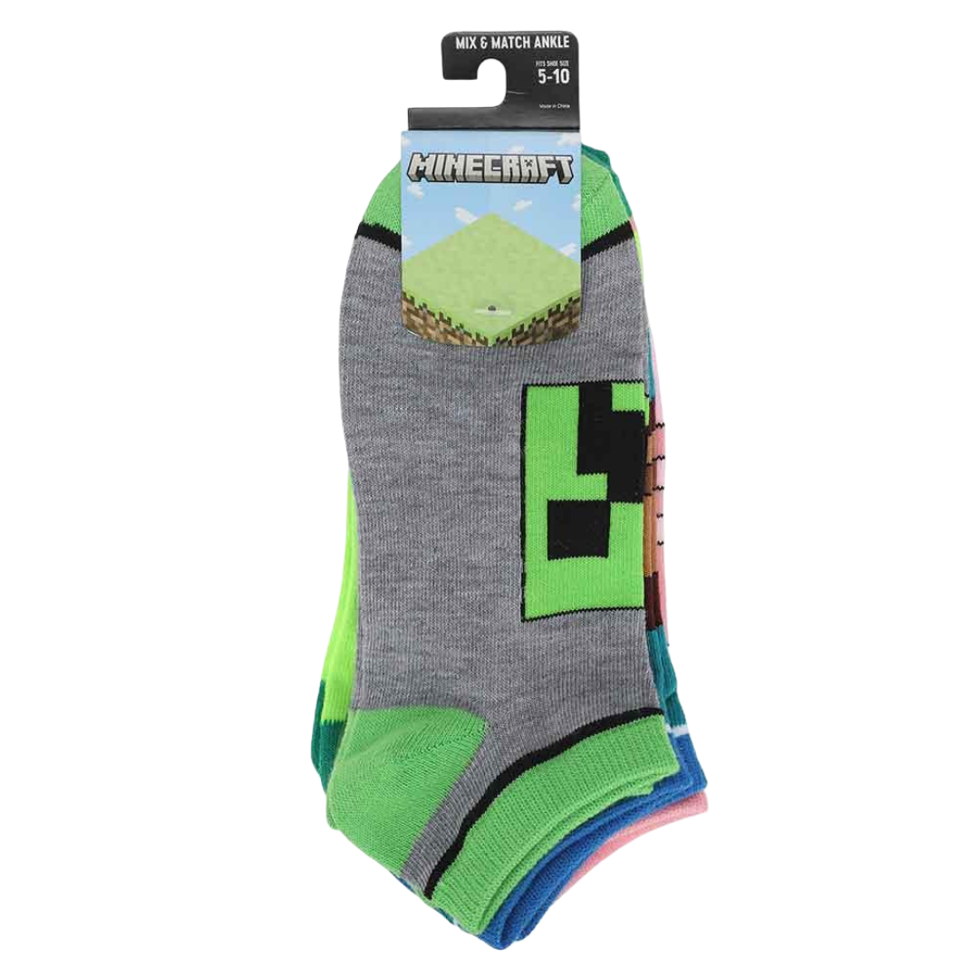 Minecraft Characters 5 Pair Ankle Socks - Minecraft Bioworld