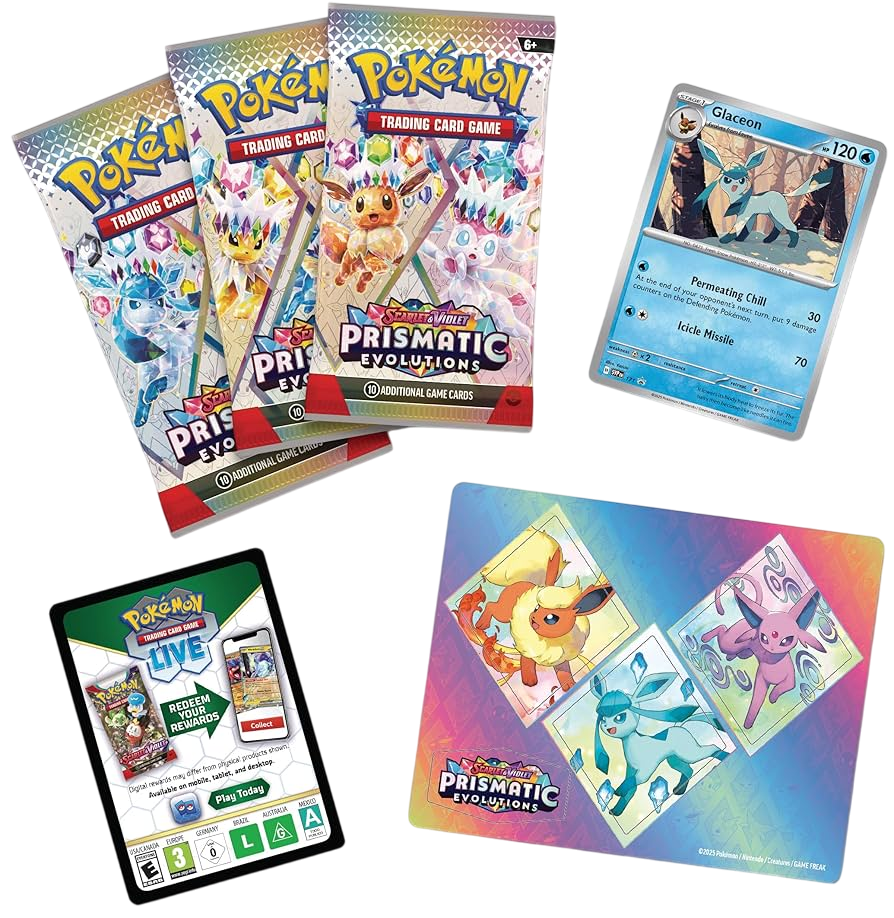 Prismatic Evolutions Glaceon Sticker Tech Collection Ingles (3 Pack Blister) - Scarlet & Violet: Pokemon TCG
