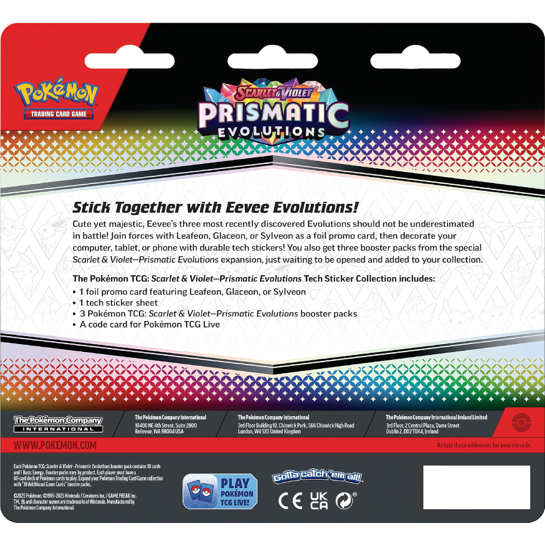Prismatic Evolutions Leafeon Tech Sticker Collection Ingles (3 Pack Blister) - Scarlet & Violet: Pokemon TCG