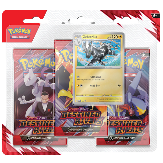 Destined Rivals Zebstrika 3 Pack Blister Ingles (3 Pack Blister) - Scarlet & Violet: Pokemon TCG