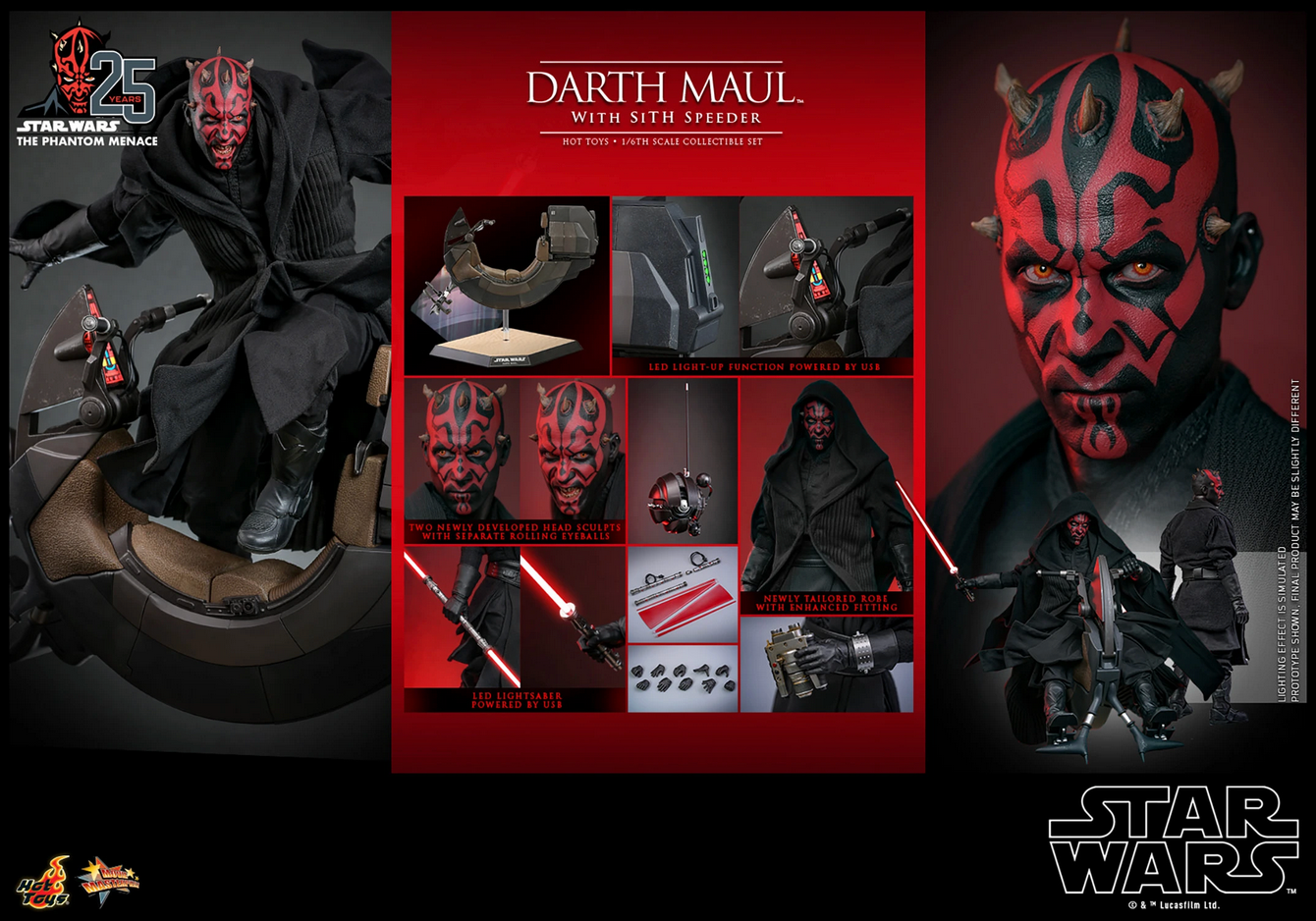 Darth Maul With Sith Speeder 1/6 - Star Wars Episode I: The Phantom Menace 25Th Anniversary Hot Toys