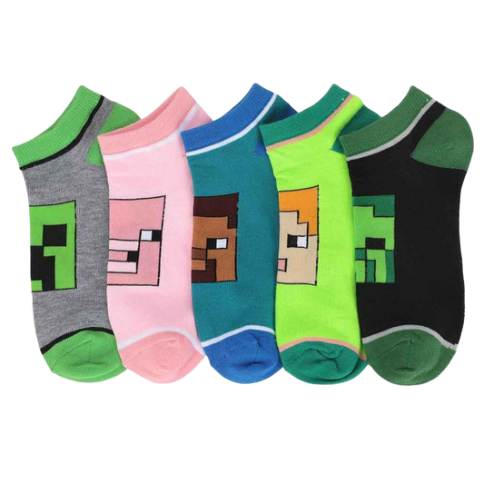 Minecraft Characters 5 Pair Ankle Socks - Minecraft Bioworld