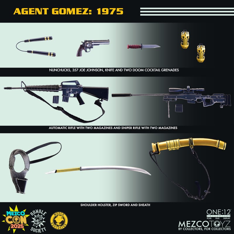 Agent Gomez 1975 One:12 (SDCC 2025) - Rumble of the Society Mezco Toyz Exclusive